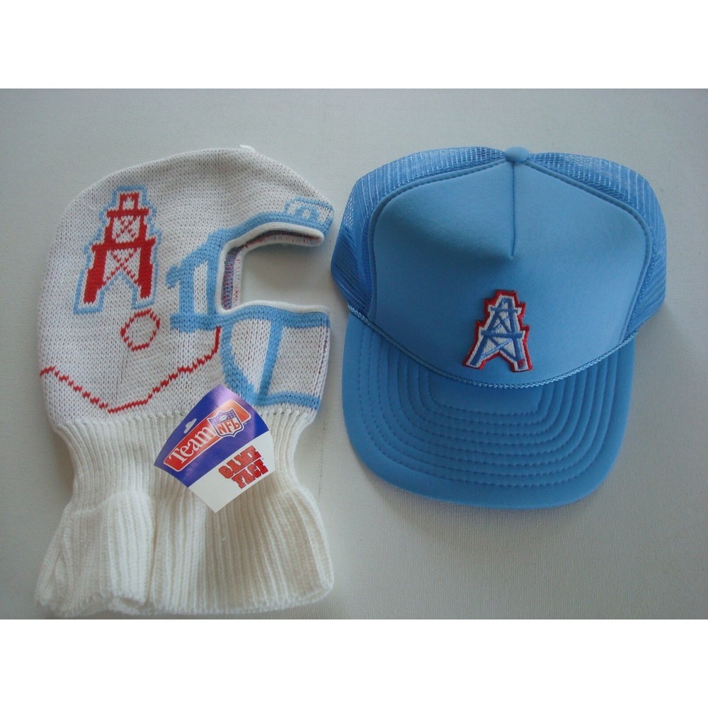 HOUSTON OILERS 80S 90S 2PC LOT SKI MASK BEANIE SNAPBACK HAT CAP VINTAGE K2